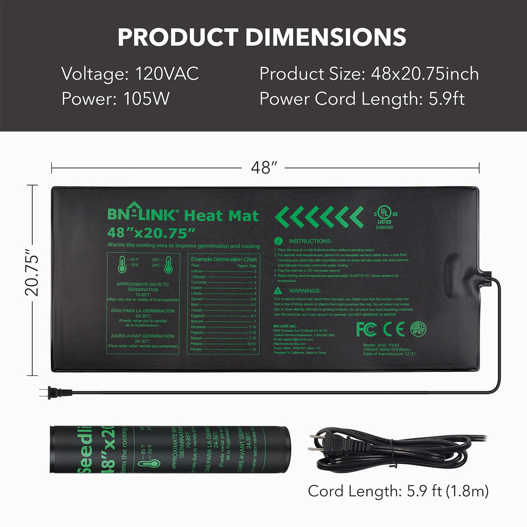 Durable Seedling Heat Mat Warm Hydroponic Heating Pad Waterproof 48" x 20.75" BN-LINK - BN-LINK
