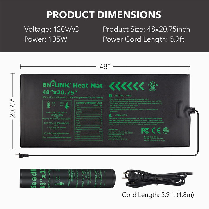 Durable Seedling Heat Mat Warm Hydroponic Heating Pad Waterproof 48" x 20.75" BN-LINK - BN-LINK