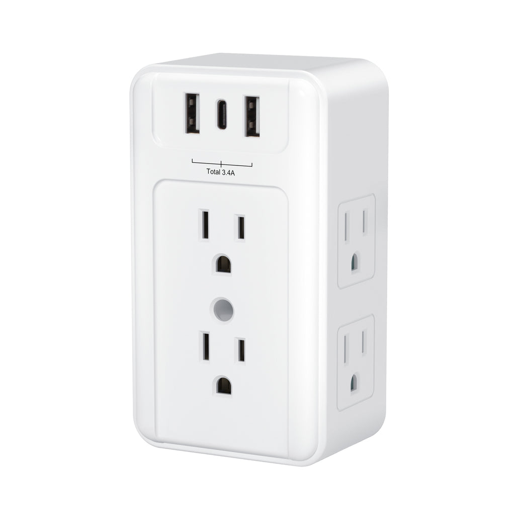 Multiple Plug Outlet Extender 6 Wall Outlets and 3 USB Ports BN-LINK