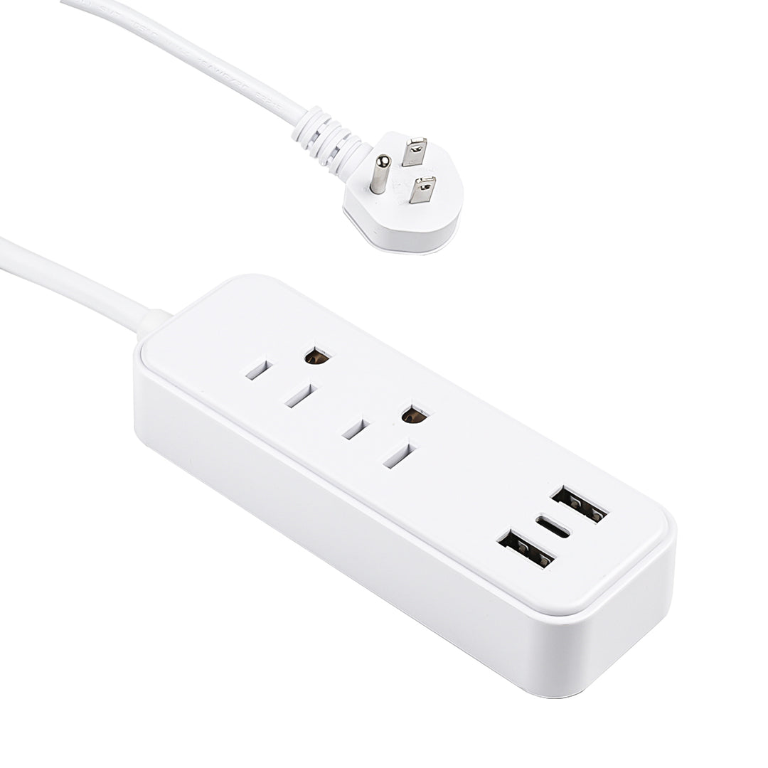 Flat Plug Power Strip with 2 AC Outlets 2 USB A and 1 USB C Ports(5V,2.4A) BN-LINK - BN-LINK