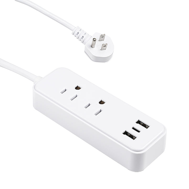 Flat Plug Power Strip with 2 AC Outlets 2 USB A and 1 USB C Ports(5V,2.4A) BN-LINK - BN-LINK