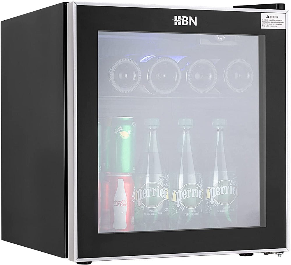 Mini Beverage Refrigerator 1.6Cu Ft/ 60 Can Beverage Cooler with Glass Door & Adjustable Shelves HBN - BN-LINK