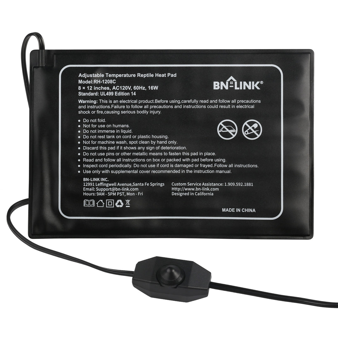 Adjustable Temperature Waterproof  Reptile Heating Pad 8" X 12" BN-LINK - BN-LINK