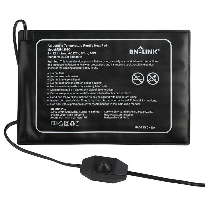 Adjustable Temperature Waterproof  Reptile Heating Pad 8" X 12" BN-LINK - BN-LINK