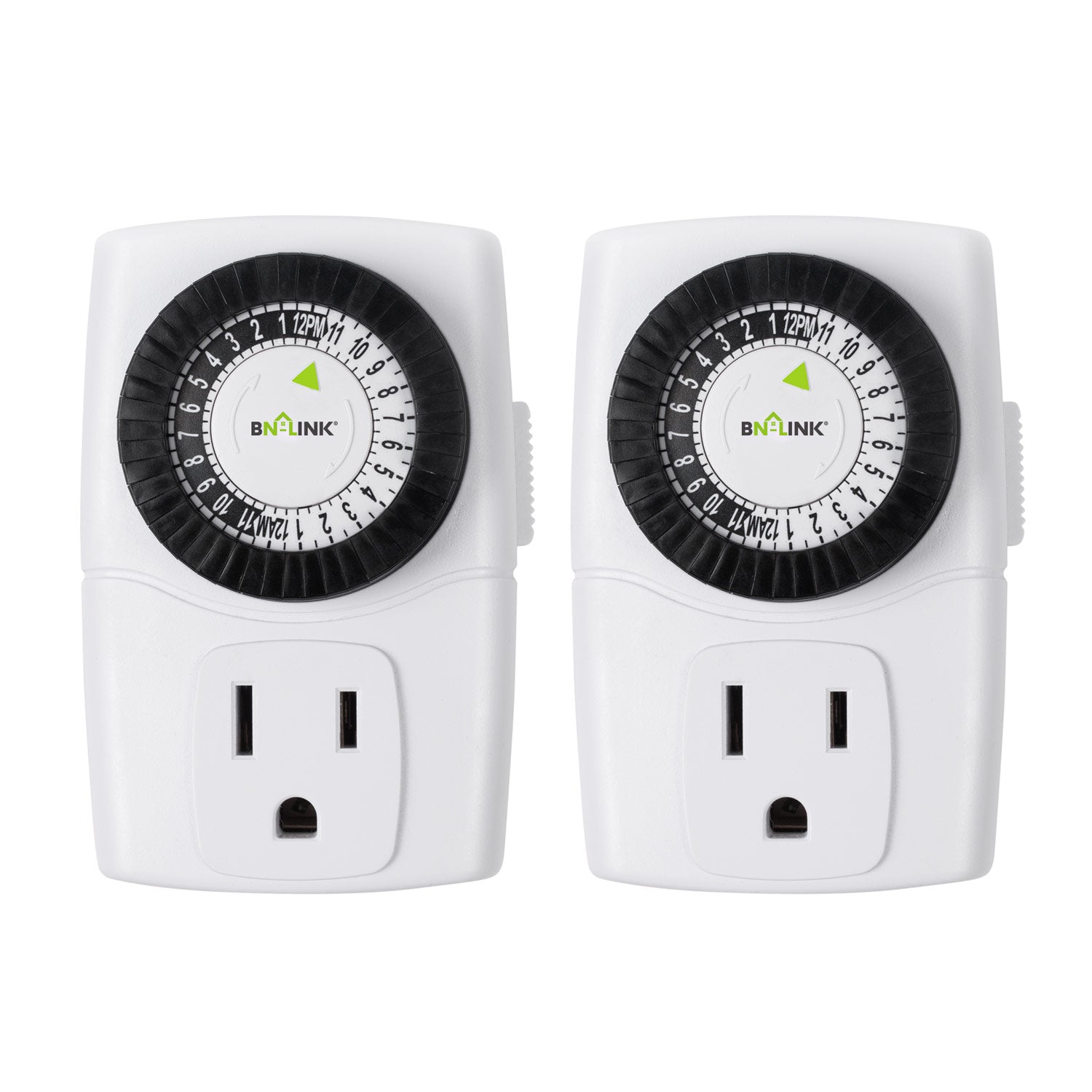 BN-LINK Indoor Timers Plug Mechanical 2 Prong 24-Hour Mini Lamp Timers 2  Pack, for Electrical Outlets, Fish Tank, Fans, LED Lights