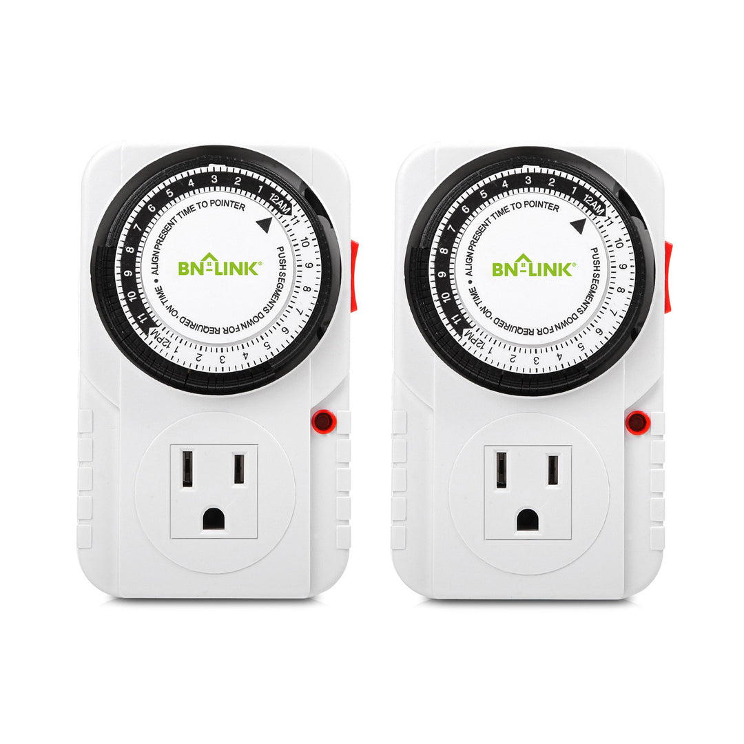 BN-LINK Indoor 24-Hour Mechanical Outlet Timer 3 Prong 2-Pack