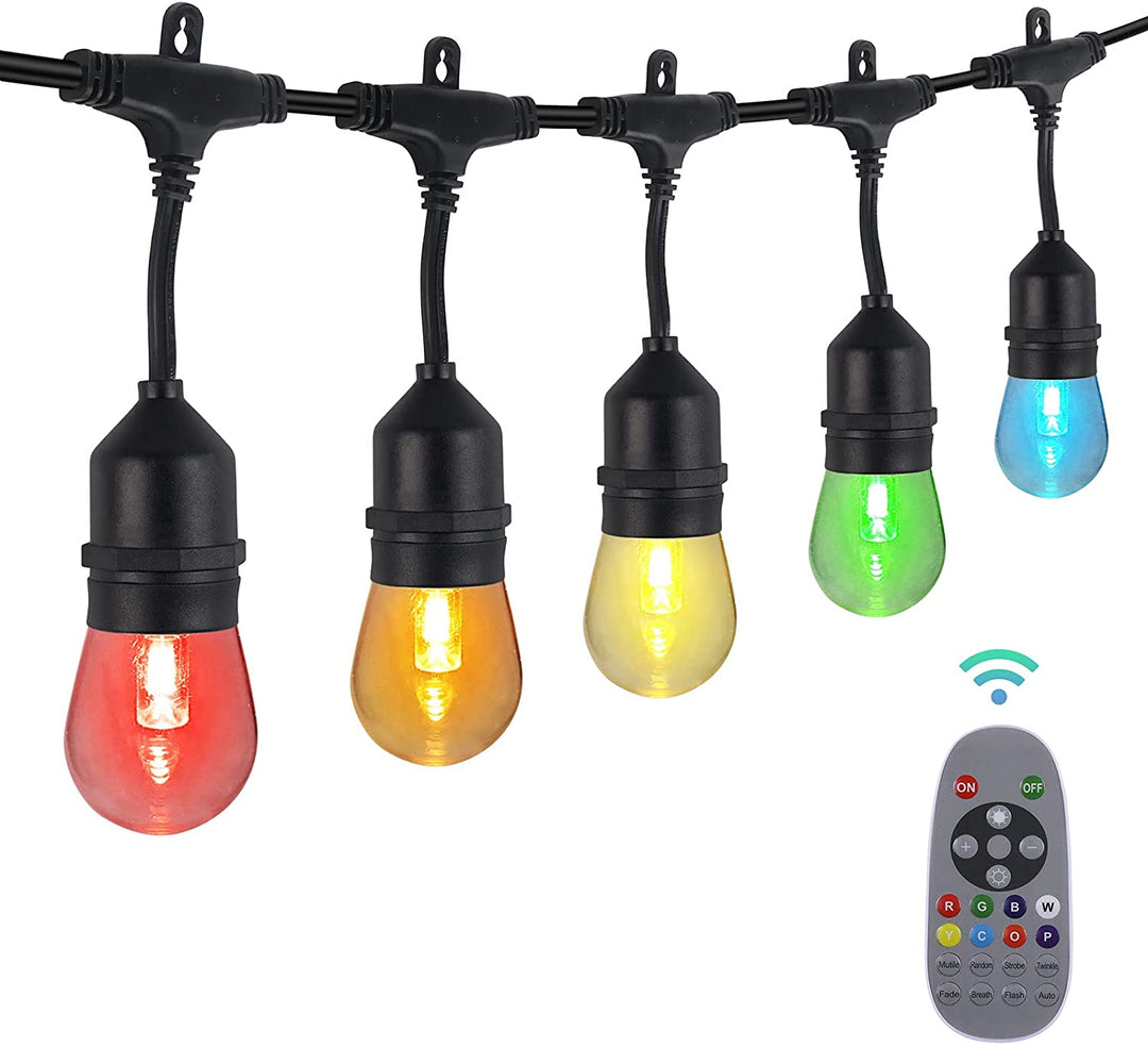 48ft Outdoor String Lights RGBW-Remote Controlled Multicolor, 15 LED S14 Bulbs BN-LINK - BN-LINK