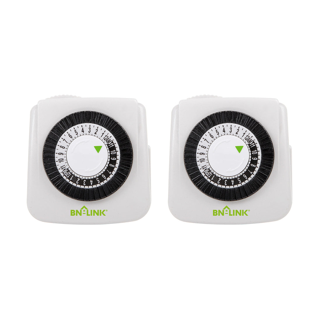 BN-LINK BND-60/U47 Indoor Mini 24-Hour Mechanical Outlet Timer, 3-Prong,  2-Pack