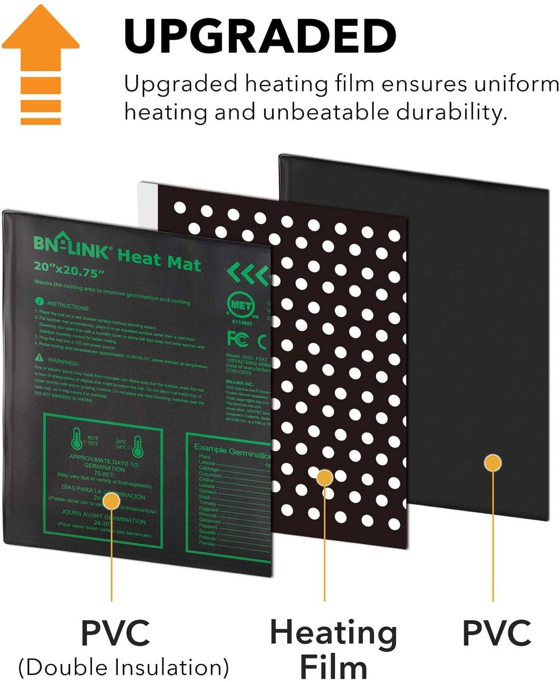 Seedling Heat Mat 20" x 20.75" with Heating Thermostat Outlet Controller BN-LINK - BN-LINK