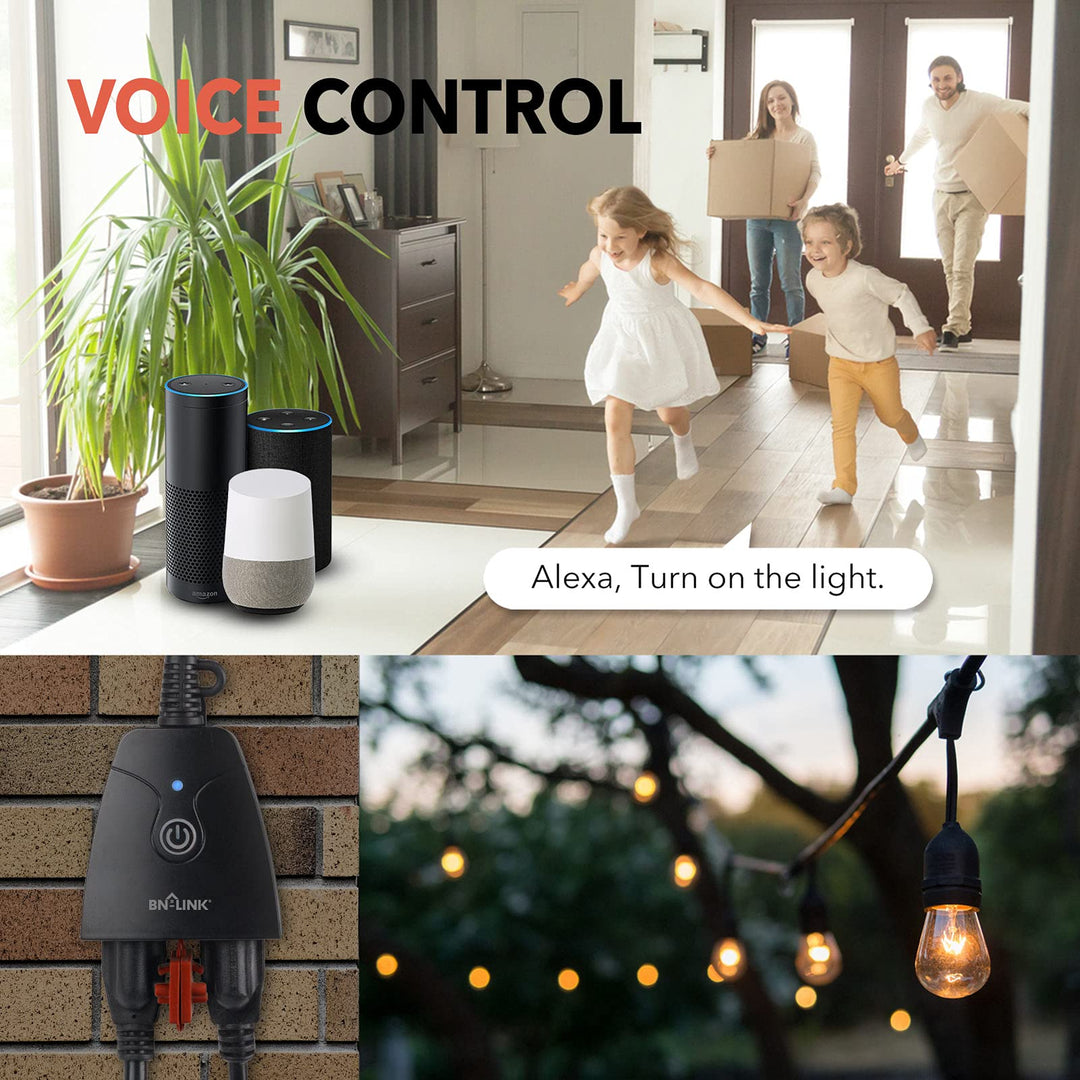 VAVOFO Outdoor Smart Plug, WiFi Outlet with 2 Sockets, Compatible with Alexa Google Home, IP44 Waterproof, Wireless Remote Control Timer & Countdown