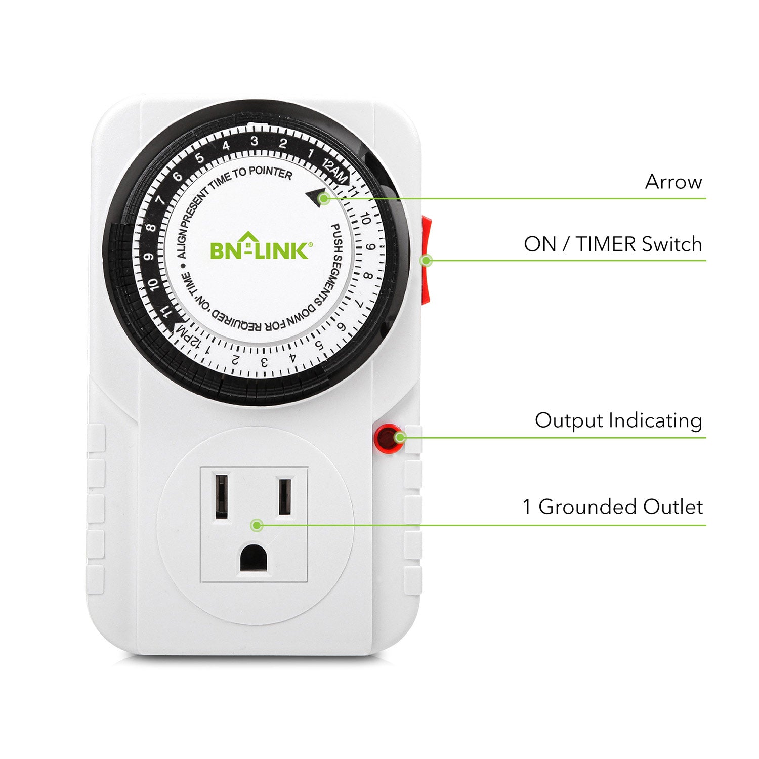 24 Hour Plug-in Mechanical Timer Grounded BN-LINK