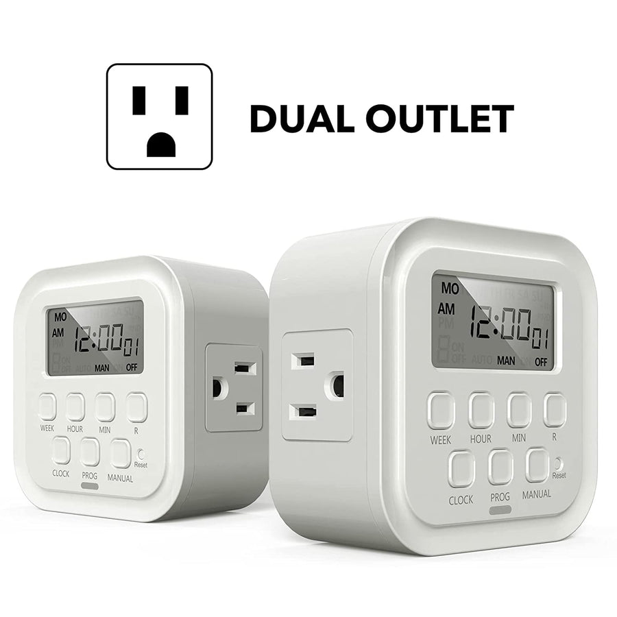 7 Day Heavy Duty Digital Timer, Dual Outlet, On/Off Programs 3-Prong P