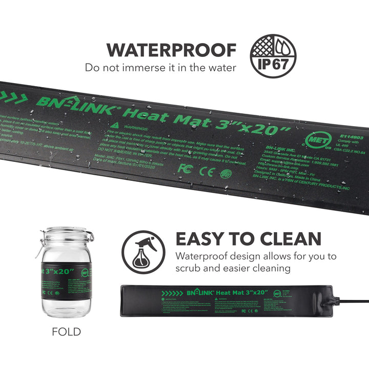 BN-LINK Durable Seedling Heating Mat Warm Hydroponic Waterproof 3" x 20" - BN-LINK