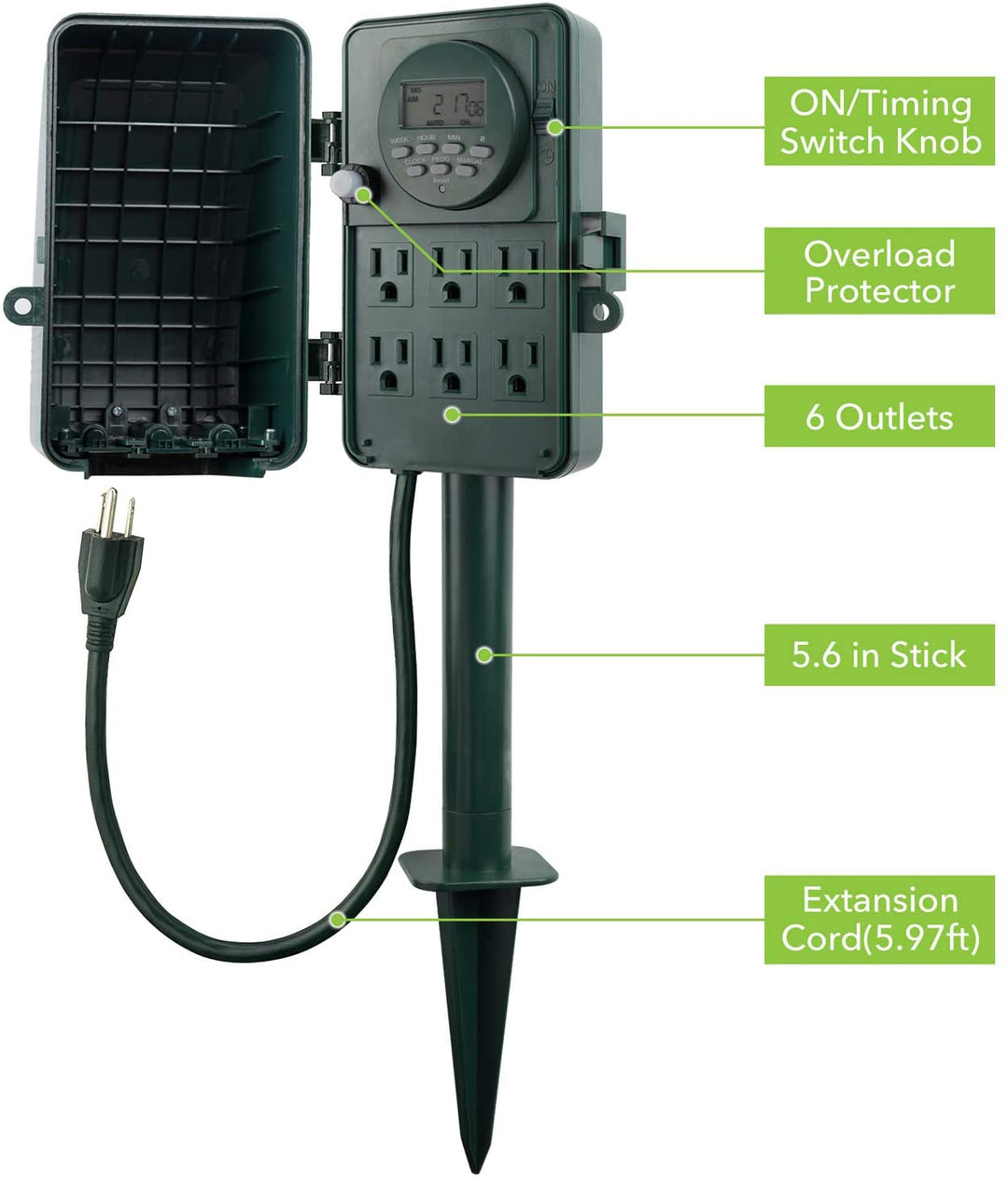 7 Day Heavy Duty Outdoor Digital Stake Timer 6 Outlets BN-LINK - BN-LINK