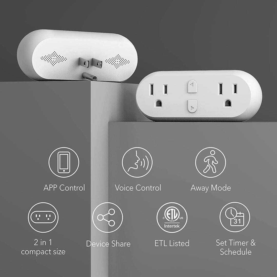 Smart Plug 15A WiFi&Bluetooth Outlet Extender Dual Socket Plugs Compat - BN- LINK