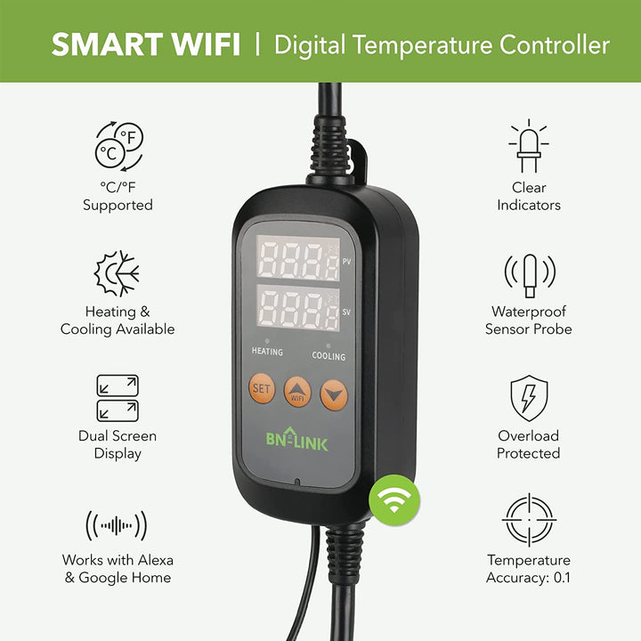 Smart WiFi Digital Temperature Controller Heating Cooling Works with Alexa and Google Home BN-LINK - BN-LINK