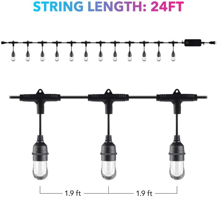 Smart Outdoor Patio Lights RGB Color & White LED Smart String Light-24ft BN-LINK - BN-LINK