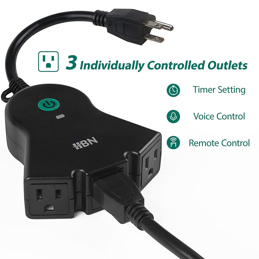 HBN Outdoor Smart Plug,Wi-Fi Heavy Duty Outlet with 3 Independent Outlets,Compatible with Alexa and Google Assistant,IP44 Waterproof,Voice & Remote