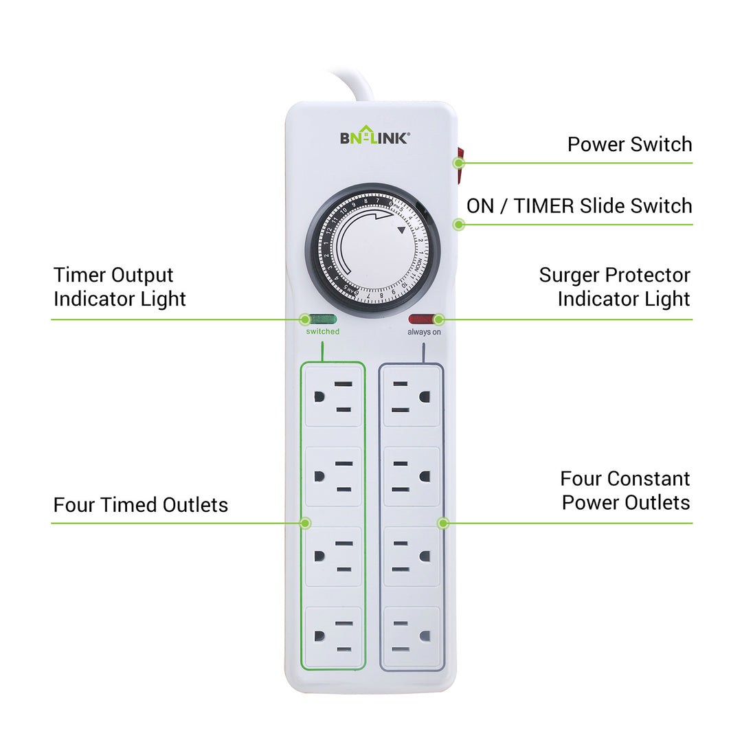 Surge Protector with 8 Outlets & Timer BN-LINK - BN-LINK