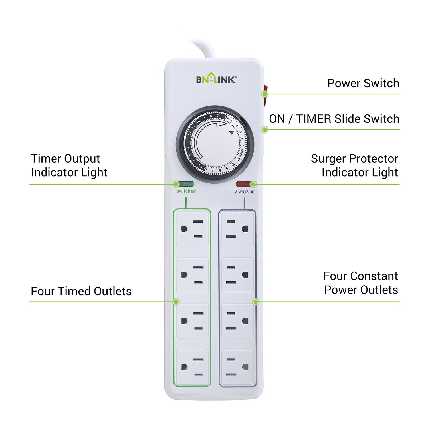 Surge Proctector Timer BN-LINK Surge Protector With 8 Outlets E Timer - BN-LINK