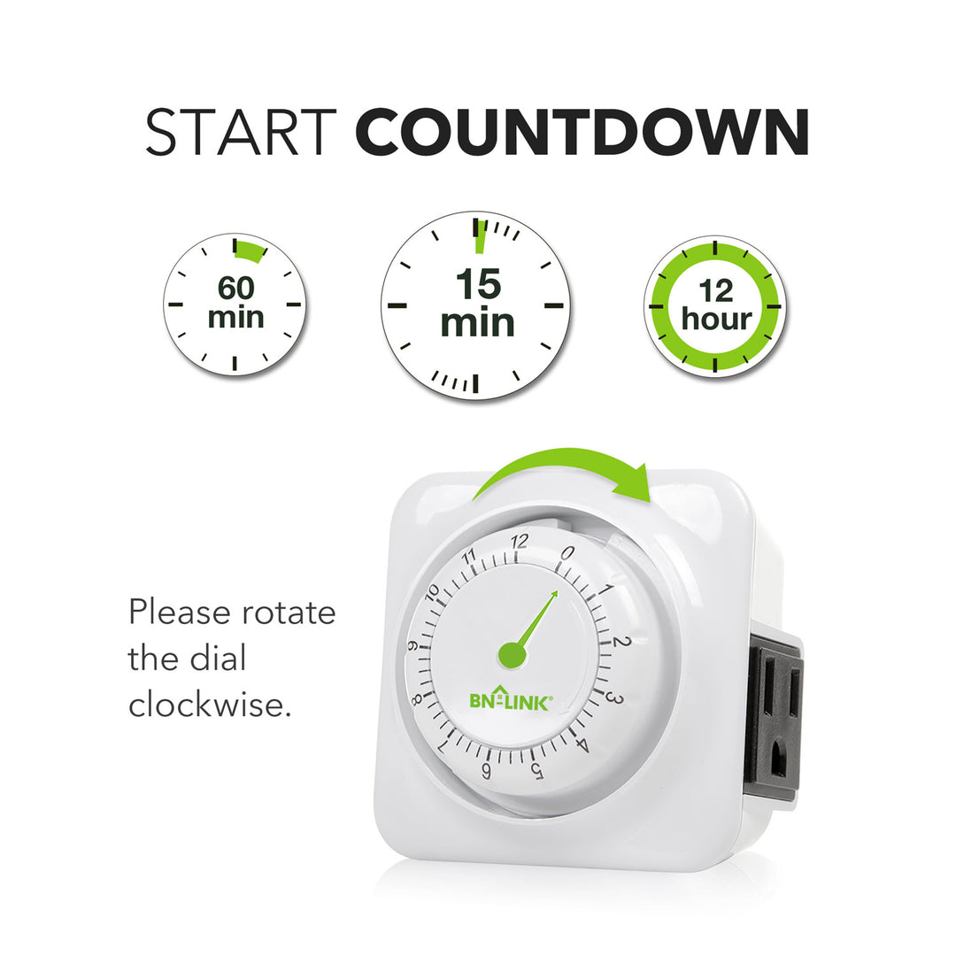 Outlet Timer Mechanical Countdown 15 Minute to 24 Hours 125V US