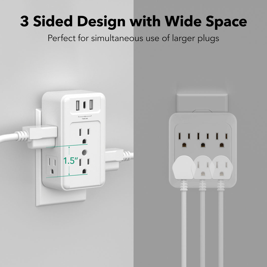 Multiple Plug Outlet Extender 6 Wall Outlets and 3 USB Ports BN-LINK - BN-LINK