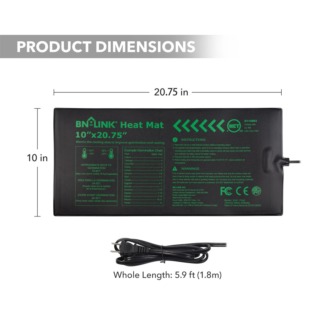 Durable Seedling Heat Mat Warm Hydroponic Waterproof 10" x 20.75" BN-LINK - BN-LINK