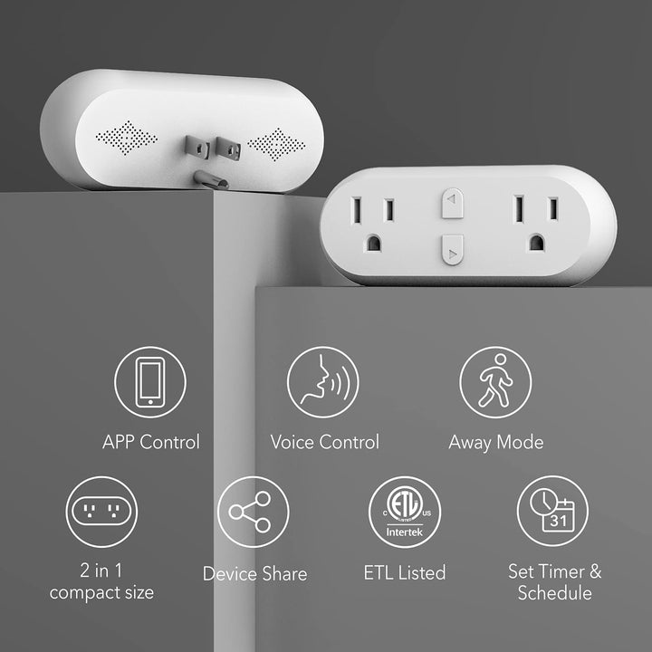 Smart 15A WiFi&Bluetooth Outlet Extender Dual Socket Plugs Compatible Function ETL 2-Pack BN-LINK - BN-LINK