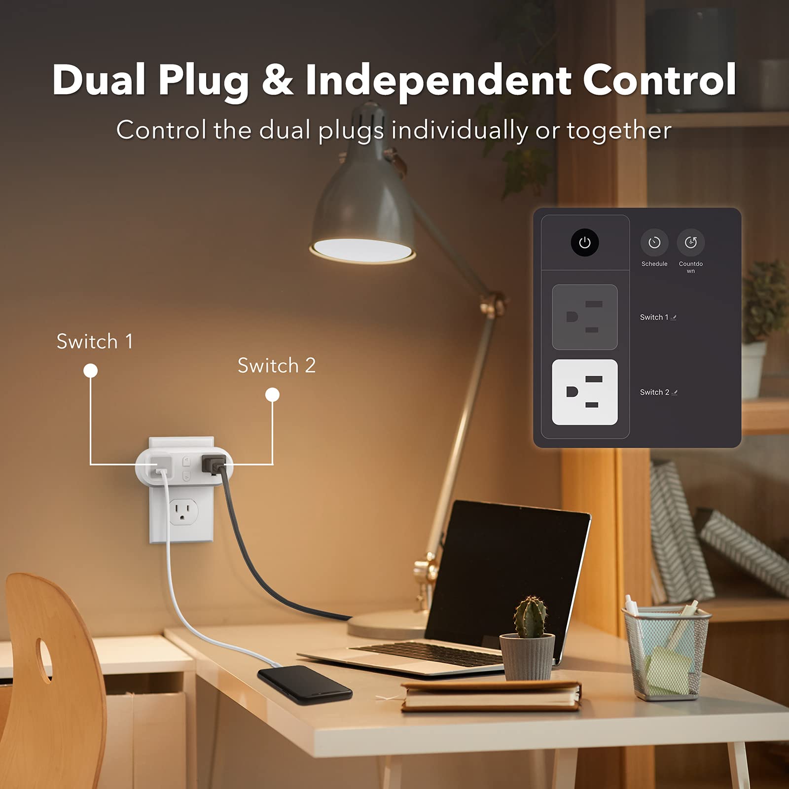 Smart 15A WiFi&Bluetooth Outlet Extender Dual Socket Plugs Compatible Function ETL 2-Pack BN-LINK