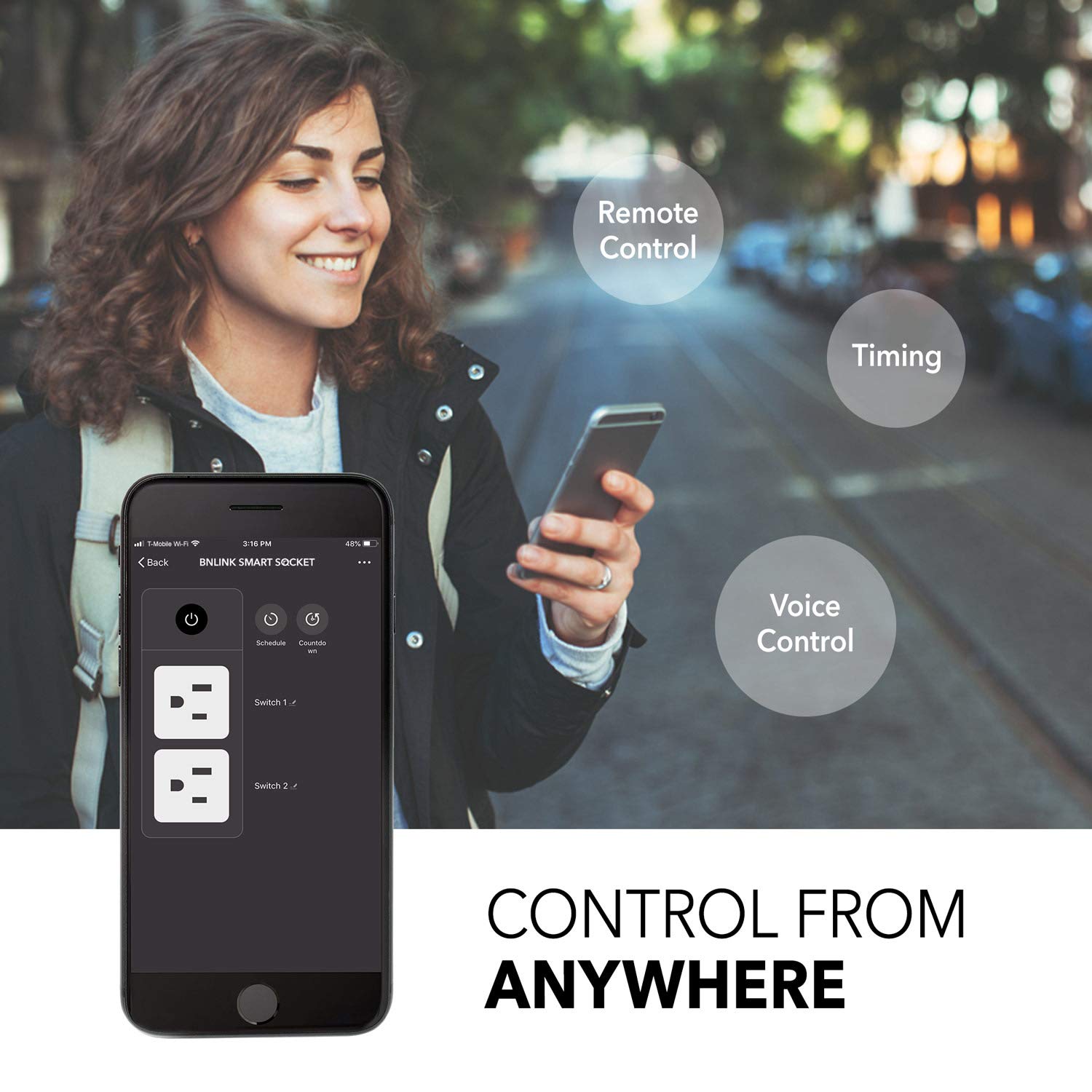 HBN Wifi-stopcontact voor buiten, met 2 uitgangen, 16 A, 3600 W, smart HBN Wifi-stopcontact voor buiten, met 2 uitgangen, 16 A, 3600 W, smart