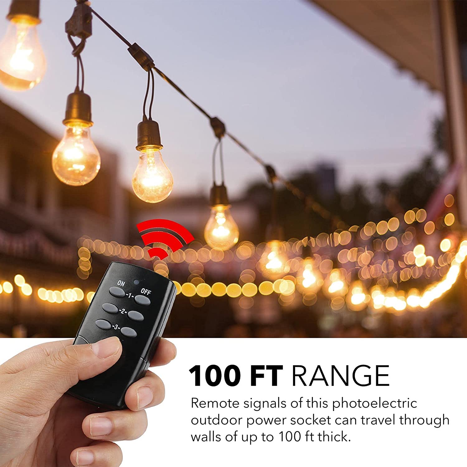 HBN Wireless Remote Control Outlet – 3-Prong, Indoor/Outdoor, Weatherproof, 1 Remote 1 Outlet, Black