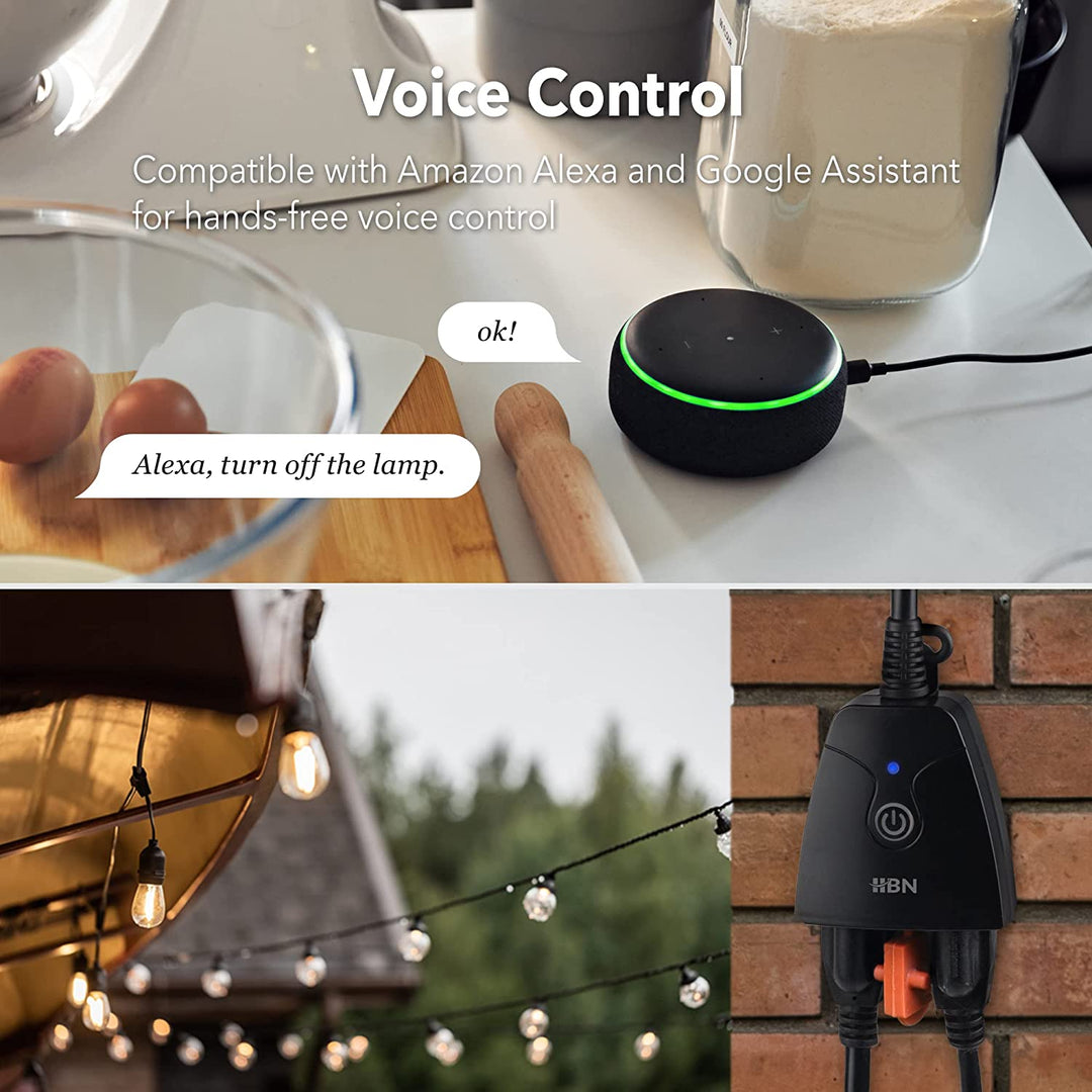 Outdoor Smart WiFi Plug, HBN Heavy Duty Wi-Fi Timer with Two Grounded  Outlet, Wireless Remote Control by App Compatible with Alexa and Google  Home