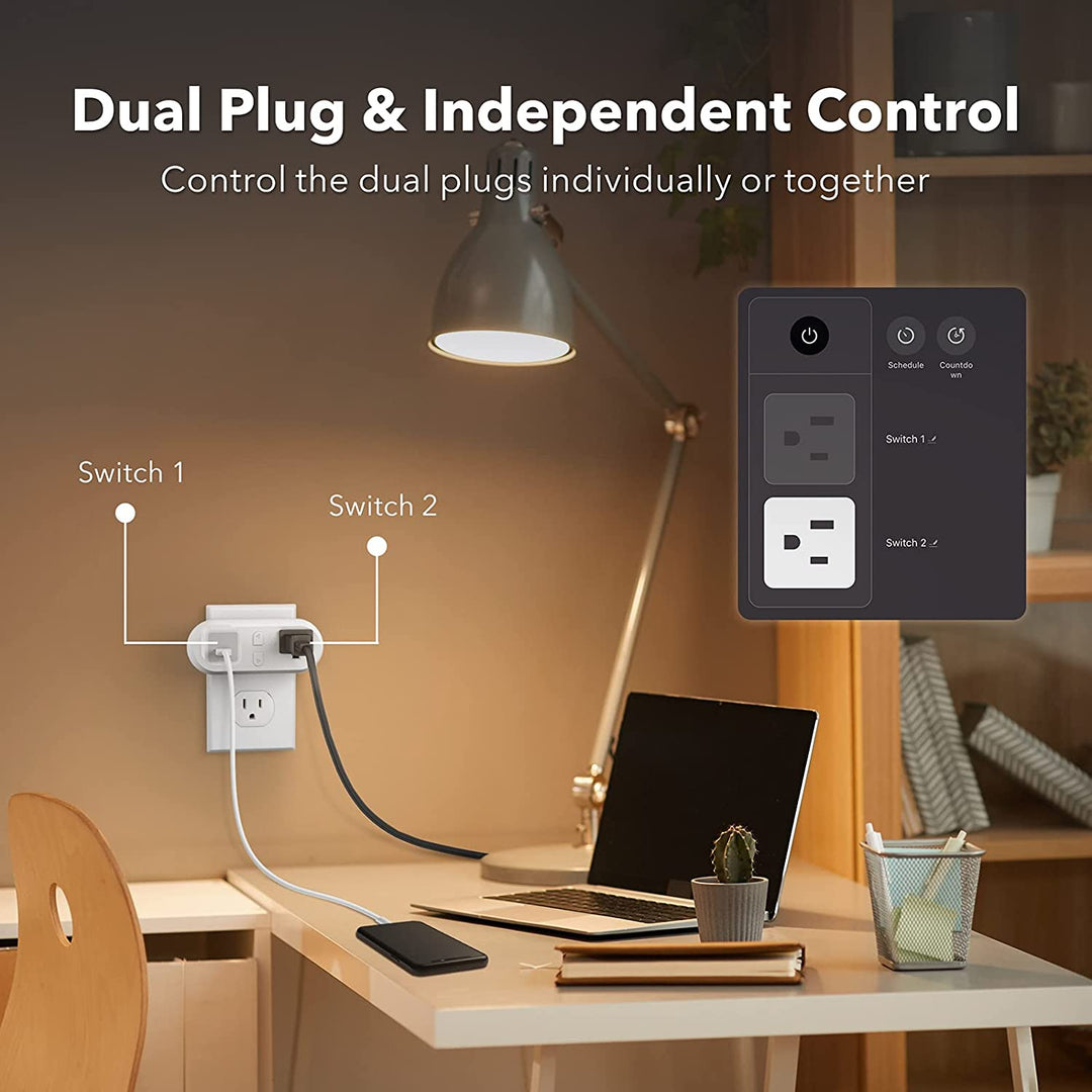 HBN Smart Plug 15A, WiFi Outlet Extender Dual Socket Plugs Works with Alexa, Google Home Assistant, Remote Control with Timer Function, No Hub