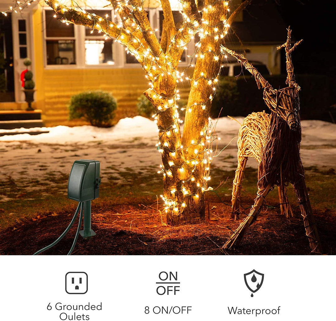 BN-LINK 7 Day Heavy Duty Outdoor Digital Stake Timer, 6 Outlets, Weatherproof, BNC-U3S, Perfect for Outdoor Lights, Sprinklers, Christmas Lights