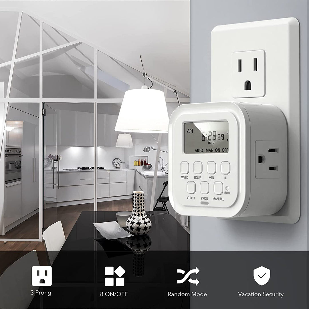 7 Day Heavy Duty Digital Timer, Dual Outlet, On/Off Programs 3-Prong P ...