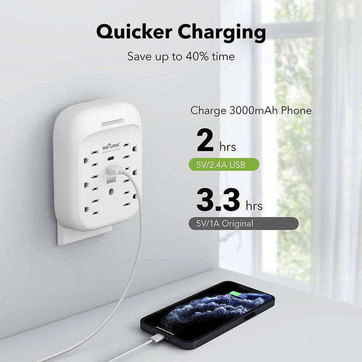Outlet Extender Multi Plug with 3 USB Wall Charger 6 Outlet Surge Protector BN-LINK - BN-LINK