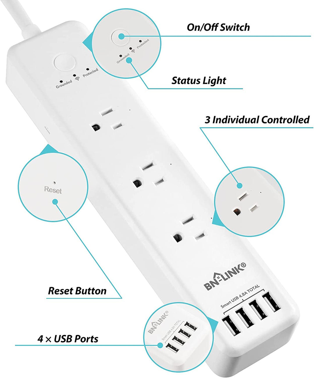 Smart Wifi Power Strip Compatible with Alexa Google Home Surge Protector BN-LINK - BN-LINK
