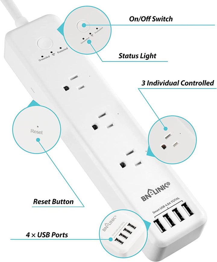 Smart Wifi Power Strip Compatible with Alexa Google Home Surge Protector BN-LINK - BN-LINK