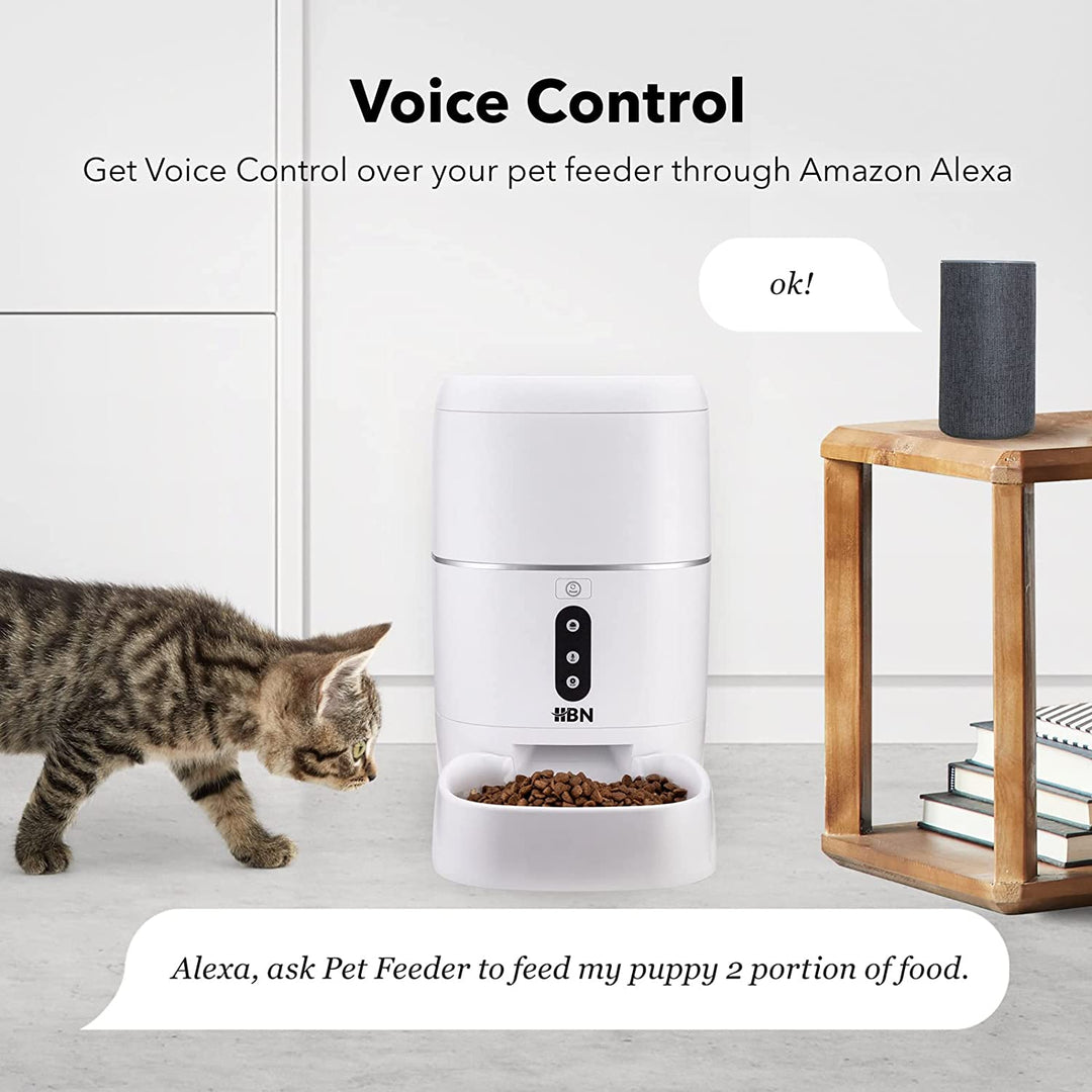 HBN Automatic Cat Feeder, 6L Smart Cats Dogs Feeder, Auto Pet Food Dispenser with Portion Control and Voice Recorder, 2.4g Wi-Fi Enabled App Control 