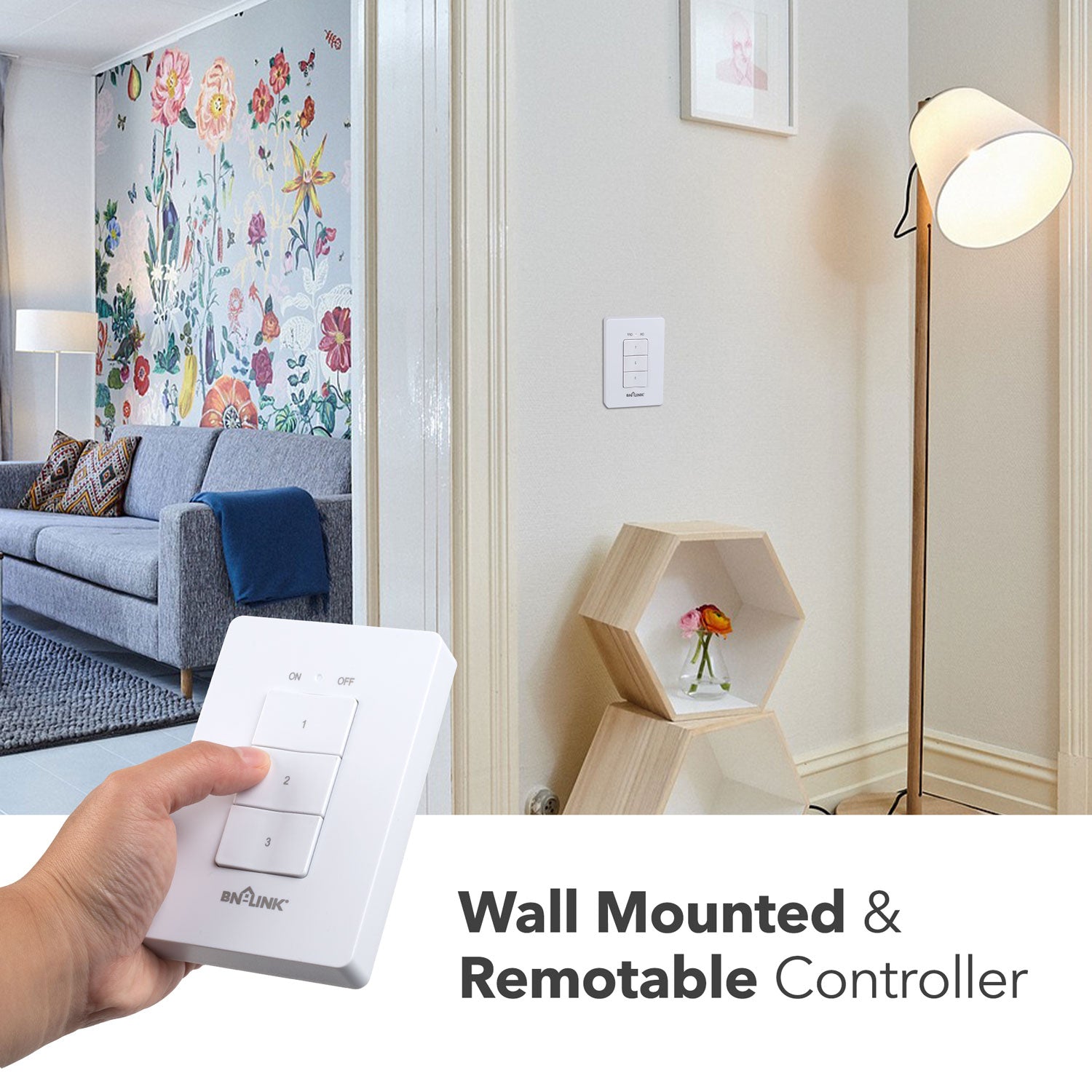 Mini Wireless Wall-Mounting Remote Control Outlet 3 Outlets BN-LINK - BN-LINK