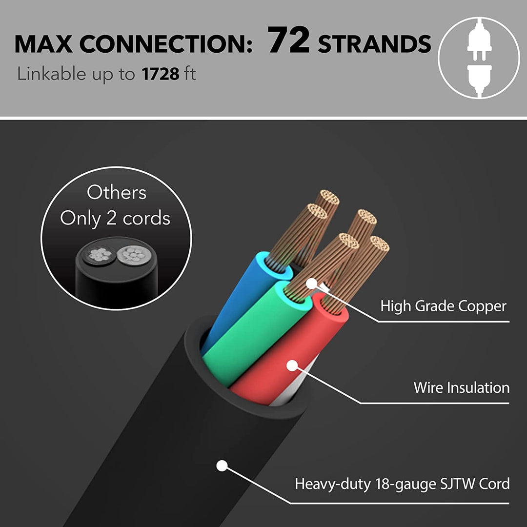 Smart Outdoor Patio Lights RGB Color & White LED Smart String Light-24ft 5 Core Wire HBN - BN-LINK