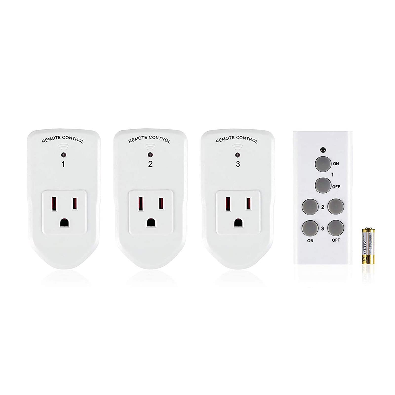 BN-LINK Mini Wireless Remote Control Outlet Switch Power Plug In for  Household Appliances, Wireless Remote Light Switch, LED Light Bulbs, White  (1 Remote + 3 Outlet) 1250W/10A 