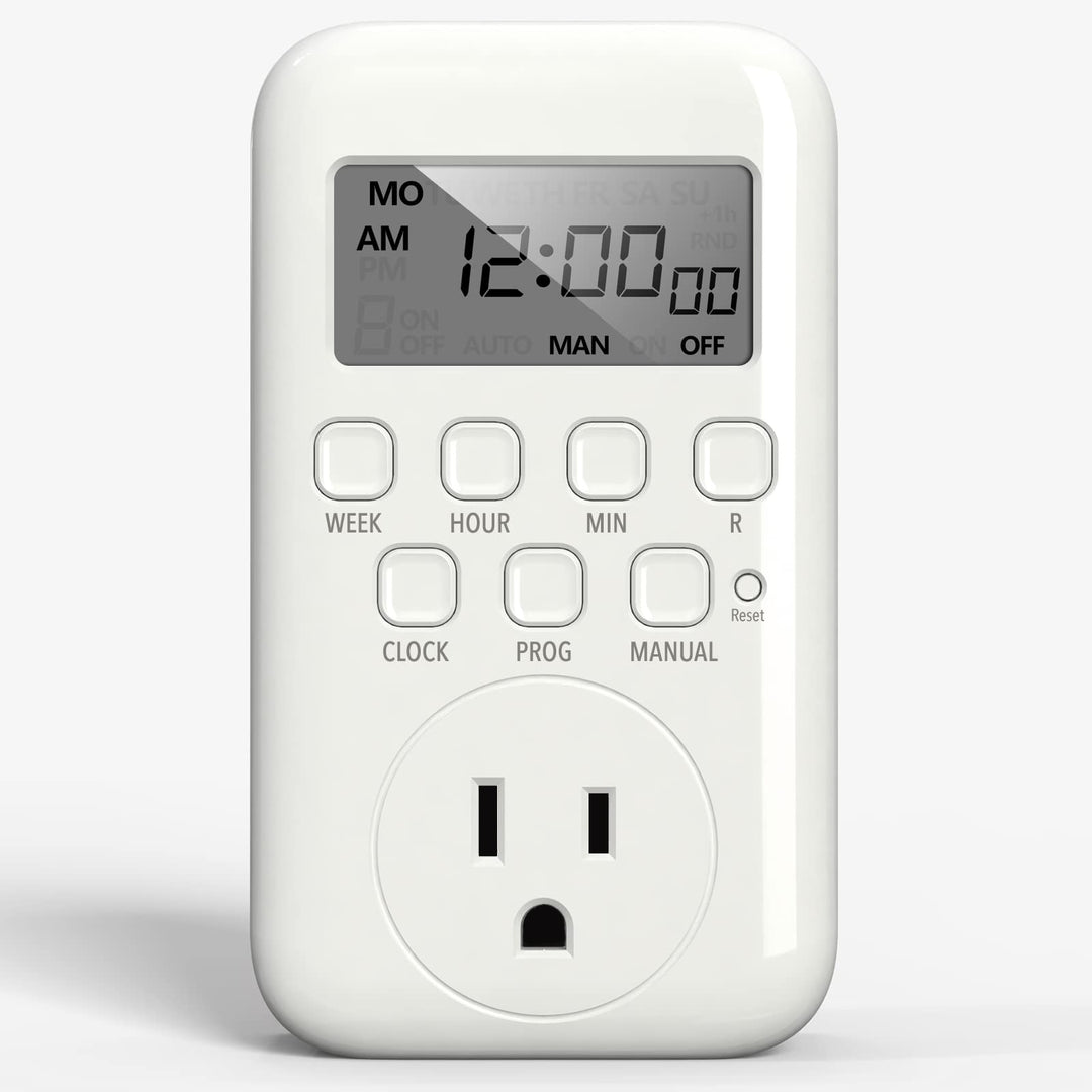 BN-LINK Digital Timer Outlet, 7 Day Heavy Duty Programmable Timer, On/Off Programs 3-Prong Grounded, Indoor, for Lamp, Light, Fan, Pets, Home, Kitchen