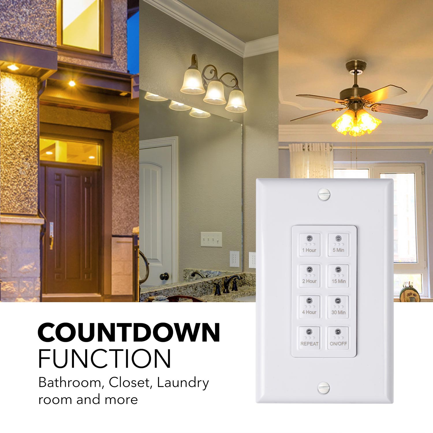 Countdown Digital In-wall Timer Switch 5-15/30/60mins, 2-4h, Free Plate BN-LINK - BN-LINK