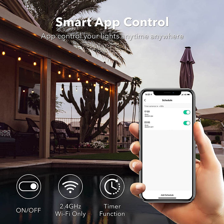 96ft Smart Wifi Outdoor String Lights 48 LED Bulbs ETL-Listed and IP65 Waterproof BN-LINK - BN-LINK