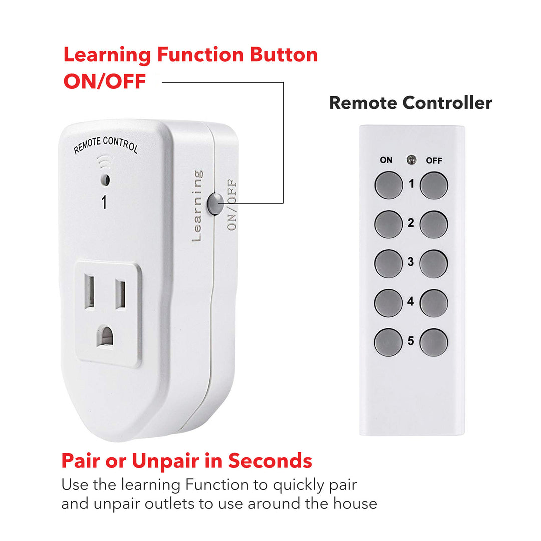 Mini Wireless Remote Control Outlet Switch Power Plug (2 Remotes+5 Outlets)  BN-LINK