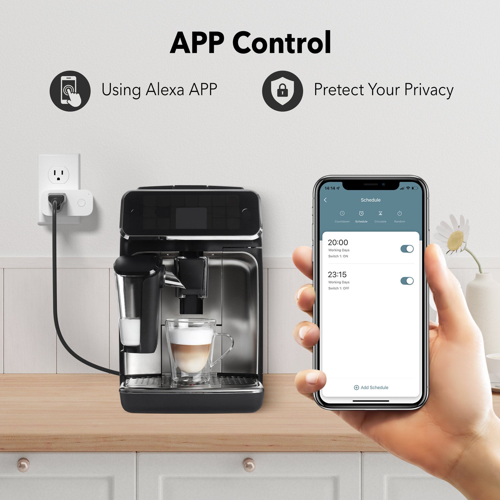 Amysen Smart Plug Compatible with Alexa， Smart Outlet Bluetooth Mesh,Simple  Set Up , only Work Alexa App Remote Control and Voice Control, ETL & FCC