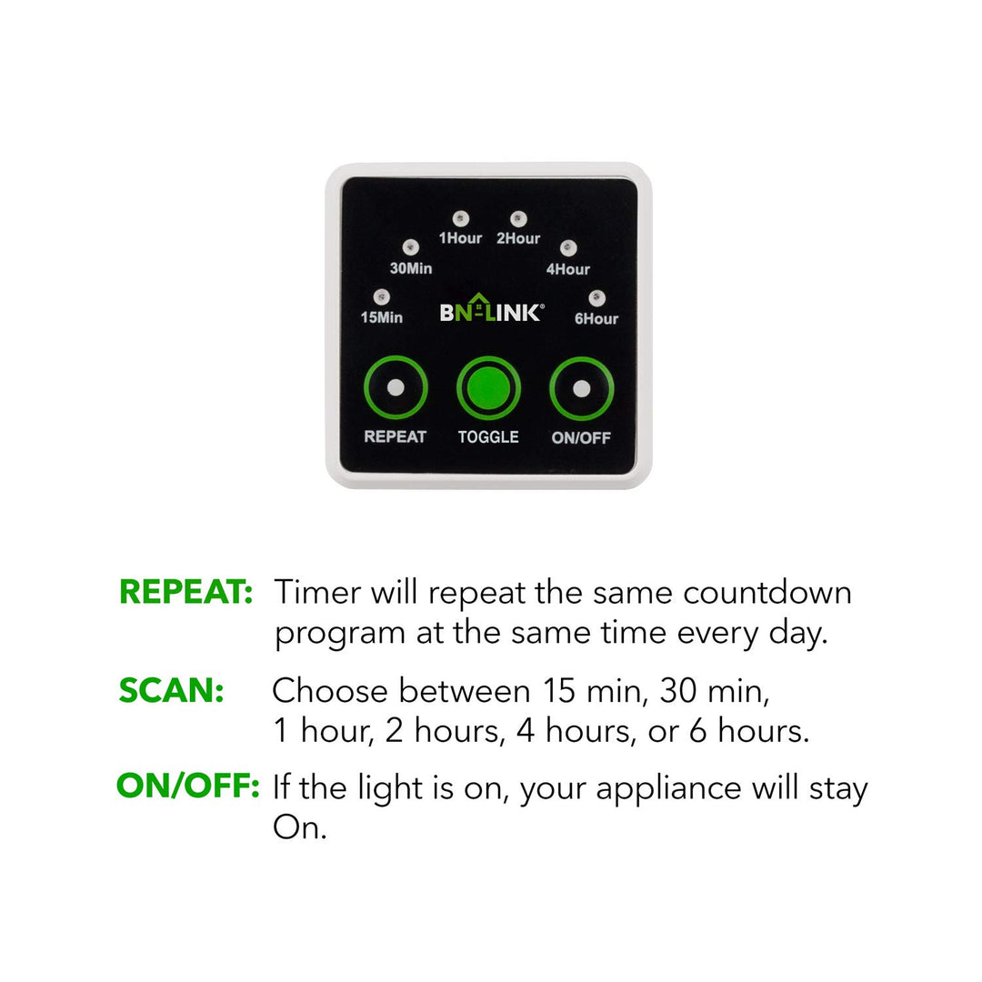 Digital Countdown Timer Repeat Cycle with 3-Prong Grounded Outlet BN-LINK - BN-LINK
