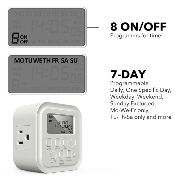 7 Day Heavy Duty Digital Timer, Dual Outlet, On/Off Programs 3-Prong Programmable Timer BN-LINK - BN-LINK