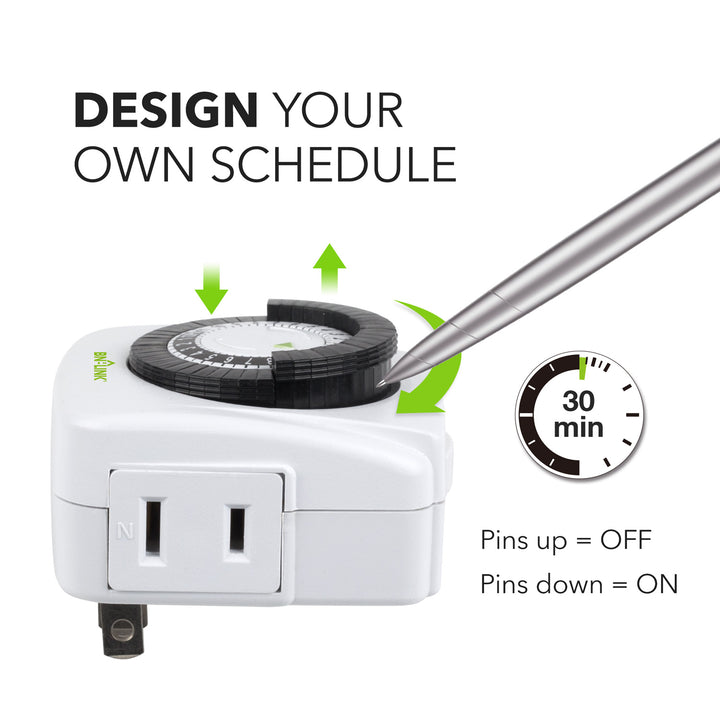 Mini Indoor 24-Hour Mechanical Outlet Timer 2Pack BN-LINK - BN-LINK